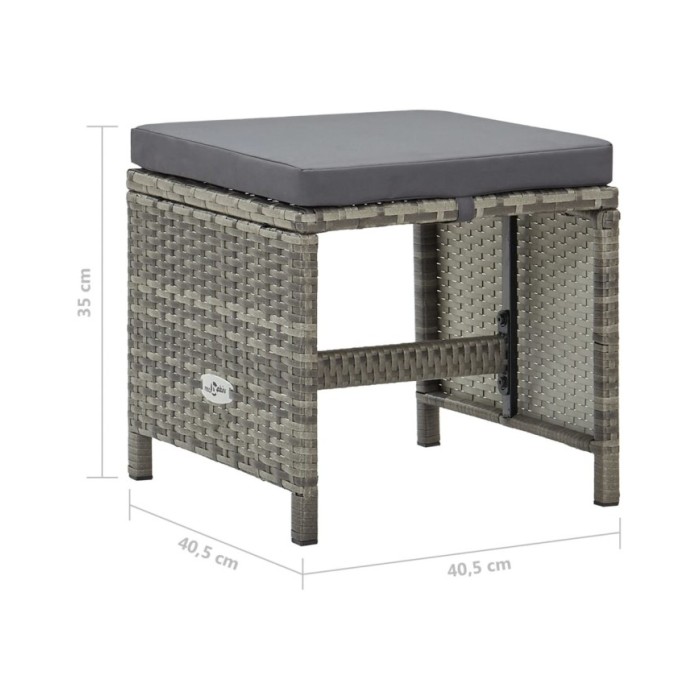 Tabourets de jardin 4 pcs avec coussins Résine tressée Gris