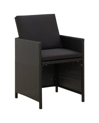 Chaises de jardin 2 pcs avec coussins Résine tressée Noir