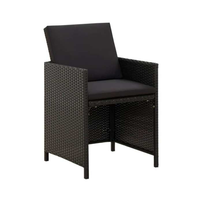 Chaises de jardin 2 pcs avec coussins Résine tressée Noir