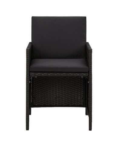 Chaises de jardin 2 pcs avec coussins Résine tressée Noir