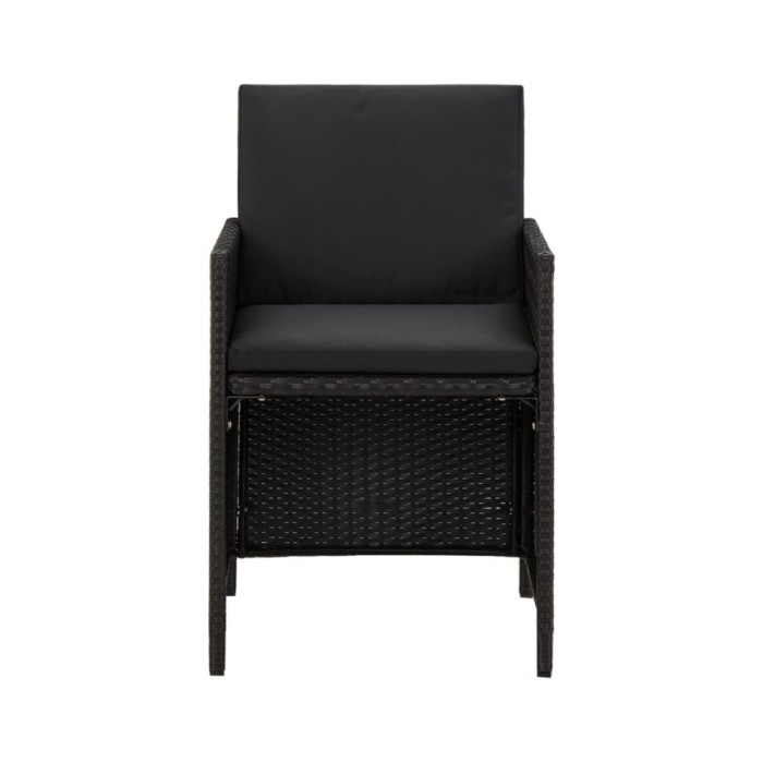 Chaises de jardin 2 pcs avec coussins Résine tressée Noir