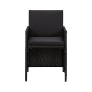 Chaises de jardin 2 pcs avec coussins Résine tressée Noir