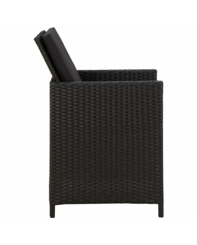 Chaises de jardin 2 pcs avec coussins Résine tressée Noir