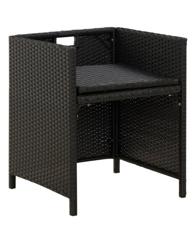 Chaises de jardin 2 pcs avec coussins Résine tressée Noir