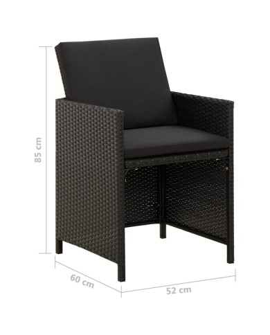 Chaises de jardin 2 pcs avec coussins Résine tressée Noir
