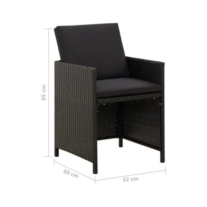 Chaises de jardin 2 pcs avec coussins Résine tressée Noir