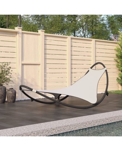 Chaise longue à bascule avec roues Acier et textilène Crème