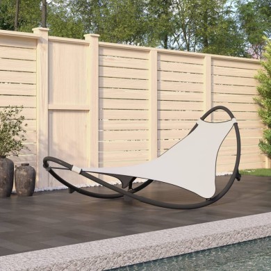 Chaise longue à bascule avec roues Acier et textilène Crème