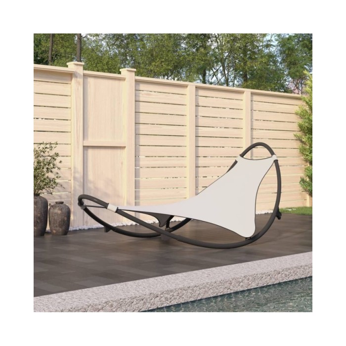 Chaise longue à bascule avec roues Acier et textilène Crème