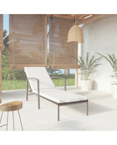 Chaise longue de jardin avec coussin Résine tressée Noir
