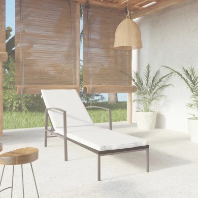 Chaise longue de jardin avec coussin Résine tressée Noir