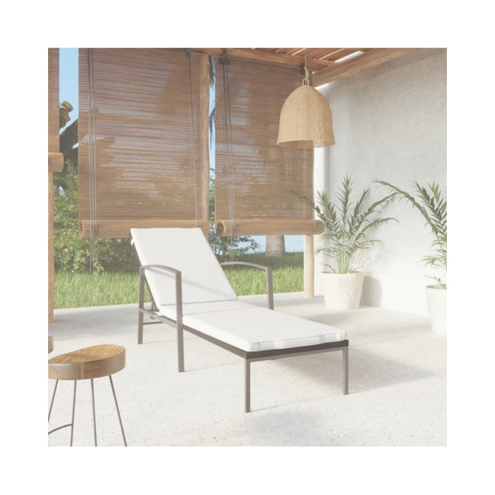 Chaise longue de jardin avec coussin Résine tressée Noir