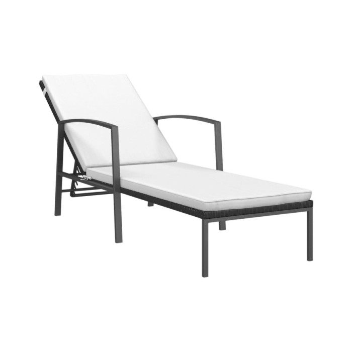 Chaise longue de jardin avec coussin Résine tressée Noir