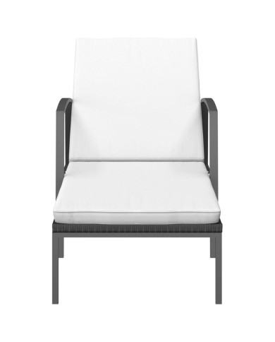 Chaise longue de jardin avec coussin Résine tressée Noir