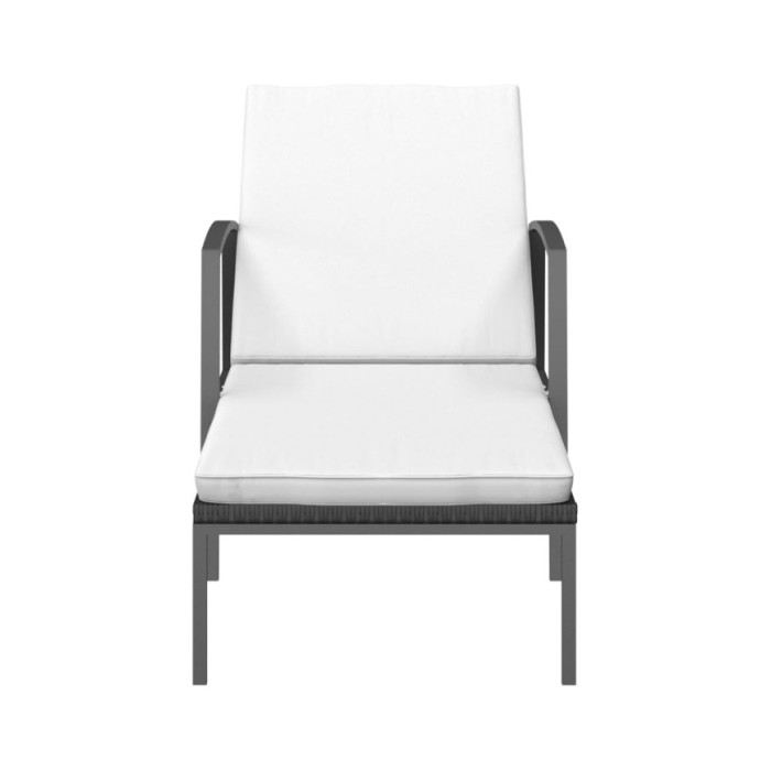 Chaise longue de jardin avec coussin Résine tressée Noir