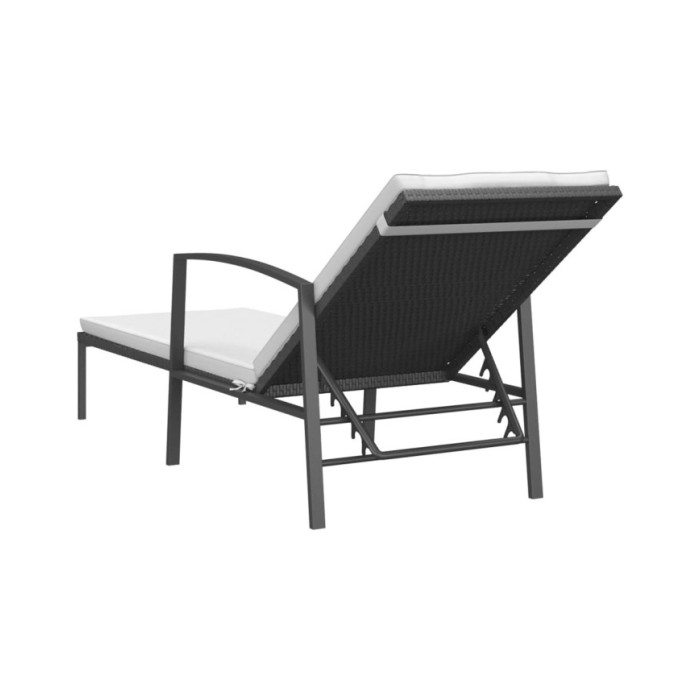 Chaise longue de jardin avec coussin Résine tressée Noir