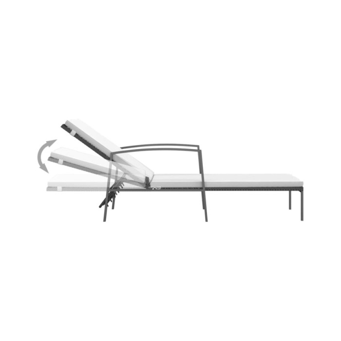 Chaise longue de jardin avec coussin Résine tressée Noir