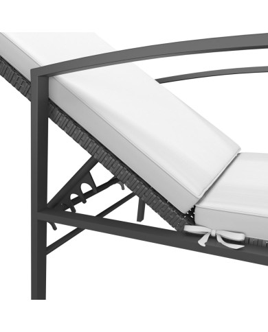 Chaise longue de jardin avec coussin Résine tressée Noir