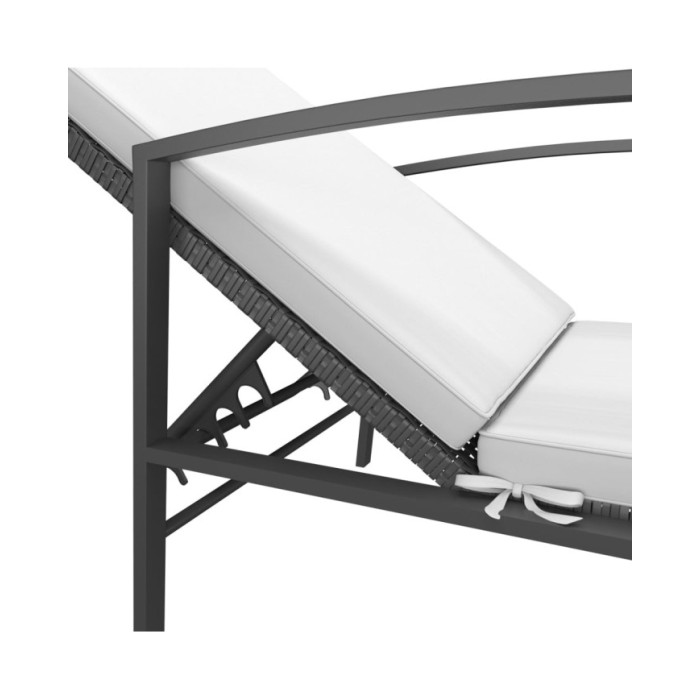 Chaise longue de jardin avec coussin Résine tressée Noir