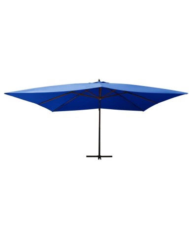 Parasol en porte-à-faux avec mât en bois 400x300 cm Bleu azuré 