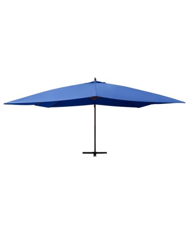 Parasol en porte-à-faux avec mât en bois 400x300 cm Bleu azuré 