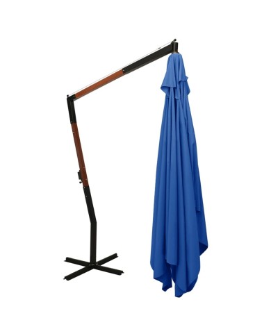 Parasol en porte-à-faux avec mât en bois 400x300 cm Bleu azuré 