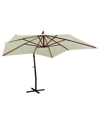 Parasol suspendu avec mât en bois 300 cm Blanc sable