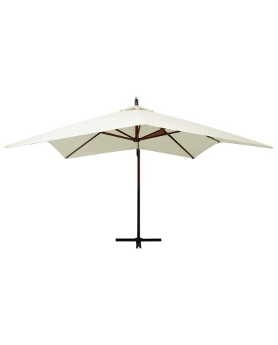 Parasol suspendu avec mât en bois 300 cm Blanc sable