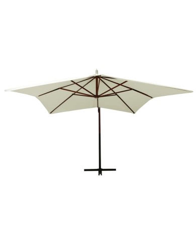 Parasol suspendu avec mât en bois 300 cm Blanc sable