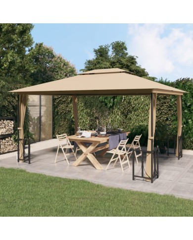 Tonnelle avec parois et toit double 3x4 m Taupe