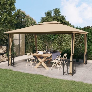 Tonnelle avec parois et toit double 3x4 m Taupe