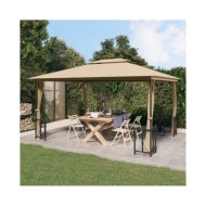 Tonnelle avec parois et toit double 3x4 m Taupe