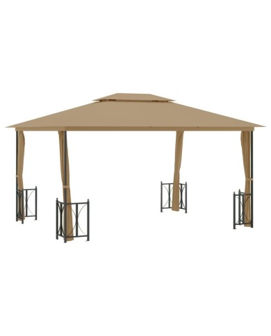 Tonnelle avec parois et toit double 3x4 m Taupe