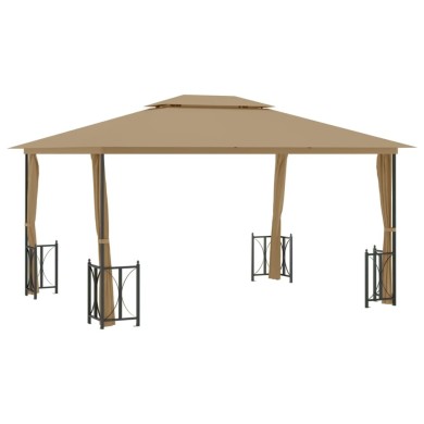 Tonnelle avec parois et toit double 3x4 m Taupe