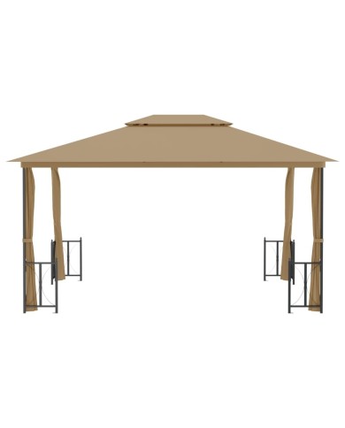 Tonnelle avec parois et toit double 3x4 m Taupe