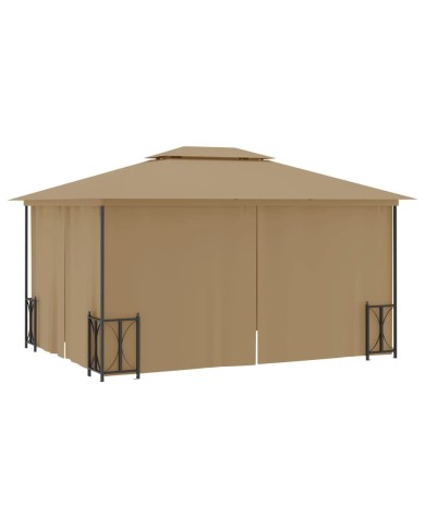 Tonnelle avec parois et toit double 3x4 m Taupe