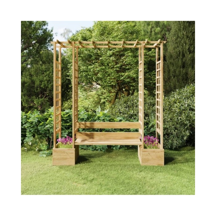 Pergola de jardin avec banc et jardinières Bois de pin imprégné