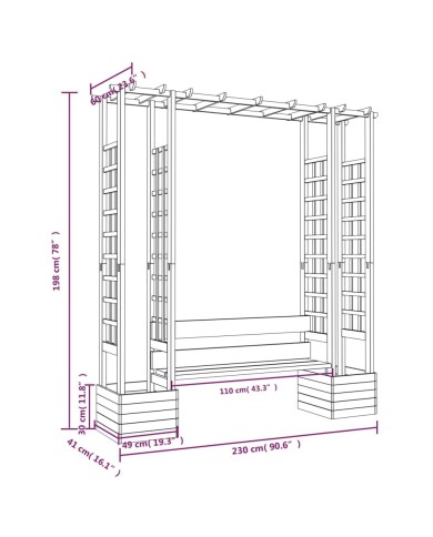 Pergola de jardin avec banc et jardinières Bois de pin imprégné