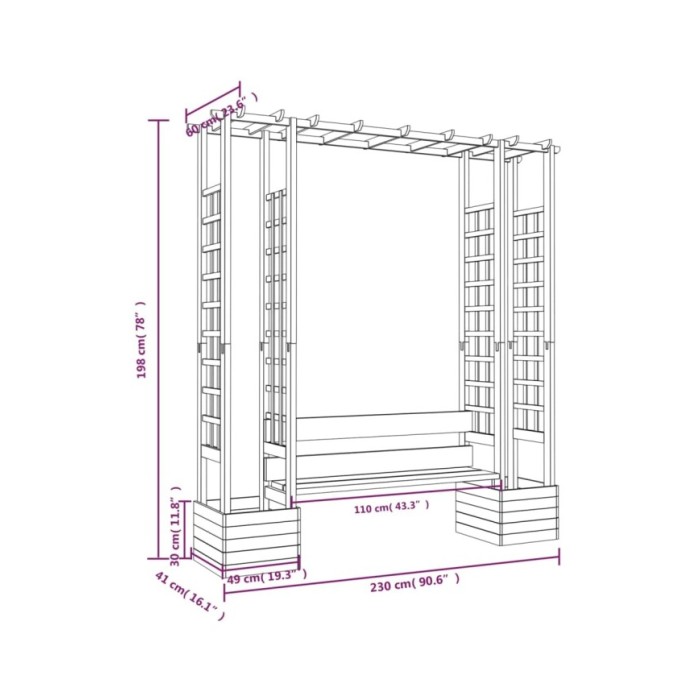 Pergola de jardin avec banc et jardinières Bois de pin imprégné