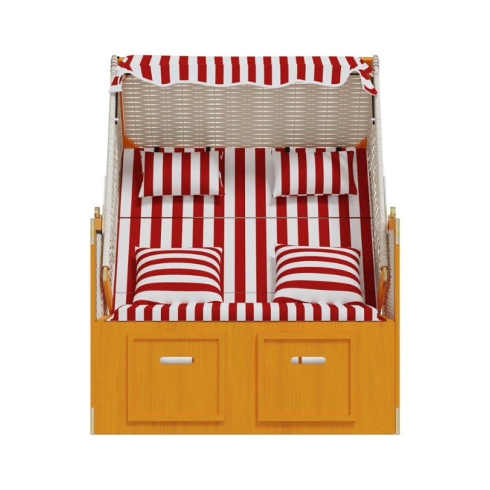 Strandkorb avec coussins Résine tressée bois solide Rouge blanc
