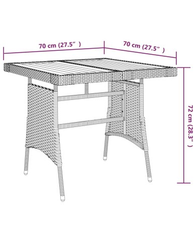 Table de jardin Gris 70x70x72 cm Résine tressée et acacia