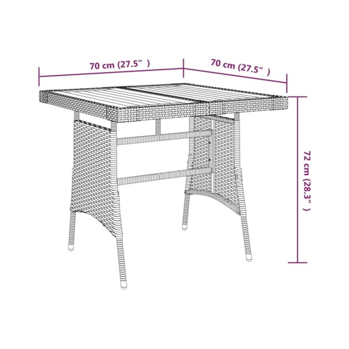Table de jardin Gris 70x70x72 cm Résine tressée et acacia