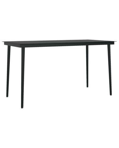 Table à dîner de jardin Noir 140x70x74 cm Acier et verre