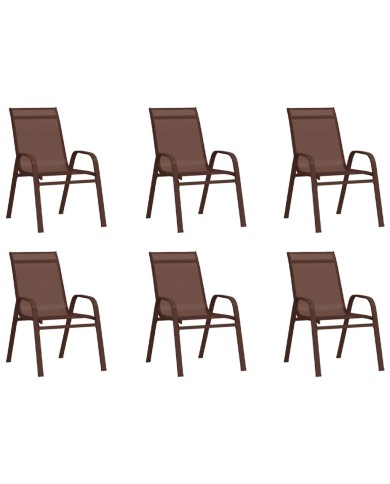 Chaises empilables de jardin 6 pcs Marron Tissu textilène