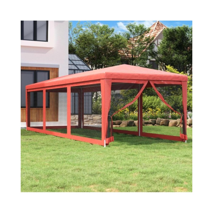 Tente de fête avec 8 parois latérales en maille Rouge 3x9m PEHD