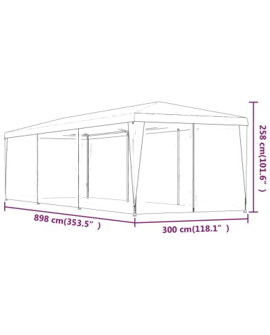 Tente de fête avec 8 parois latérales en maille Rouge 3x9m PEHD