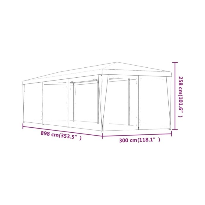 Tente de fête avec 8 parois latérales en maille Rouge 3x9m PEHD