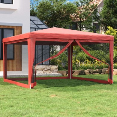 Tente de fête avec 4 parois latérales en maille Rouge 4x4m PEHD