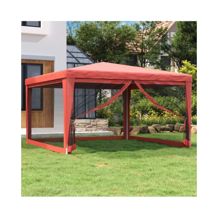 Tente de fête avec 4 parois latérales en maille Rouge 4x4m PEHD
