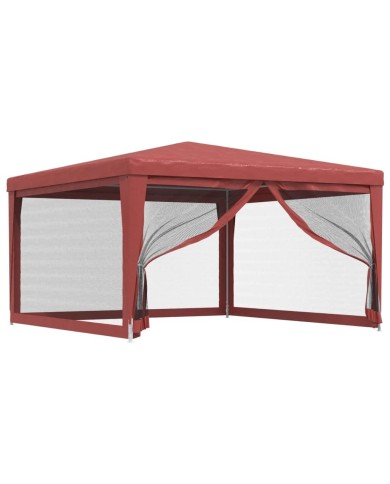 Tente de fête avec 4 parois latérales en maille Rouge 4x4m PEHD